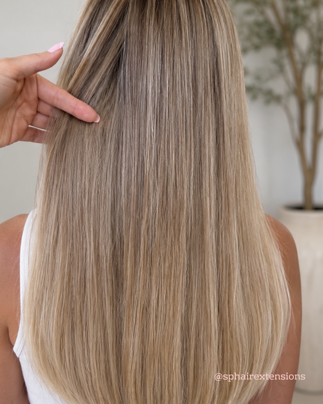 Close view of naturally blended dimensional blonde hair extensions